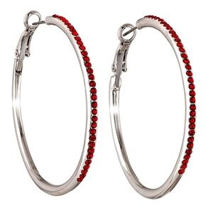 Silvertone Crystal Pave Hoop Earrings with Siam Swarovski Crystals